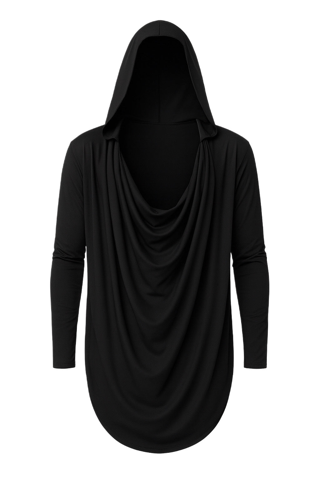 Czarna bluzka z kapturem i dekoltem woda