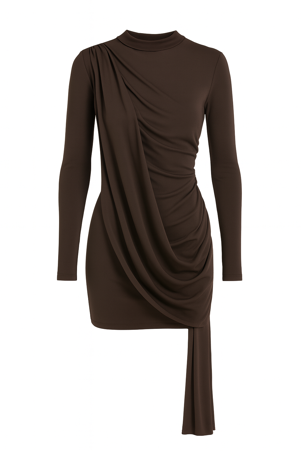 Krótka sukienka z elastycznej bawełny z marszczeniem. Czekolada i brudny róż.