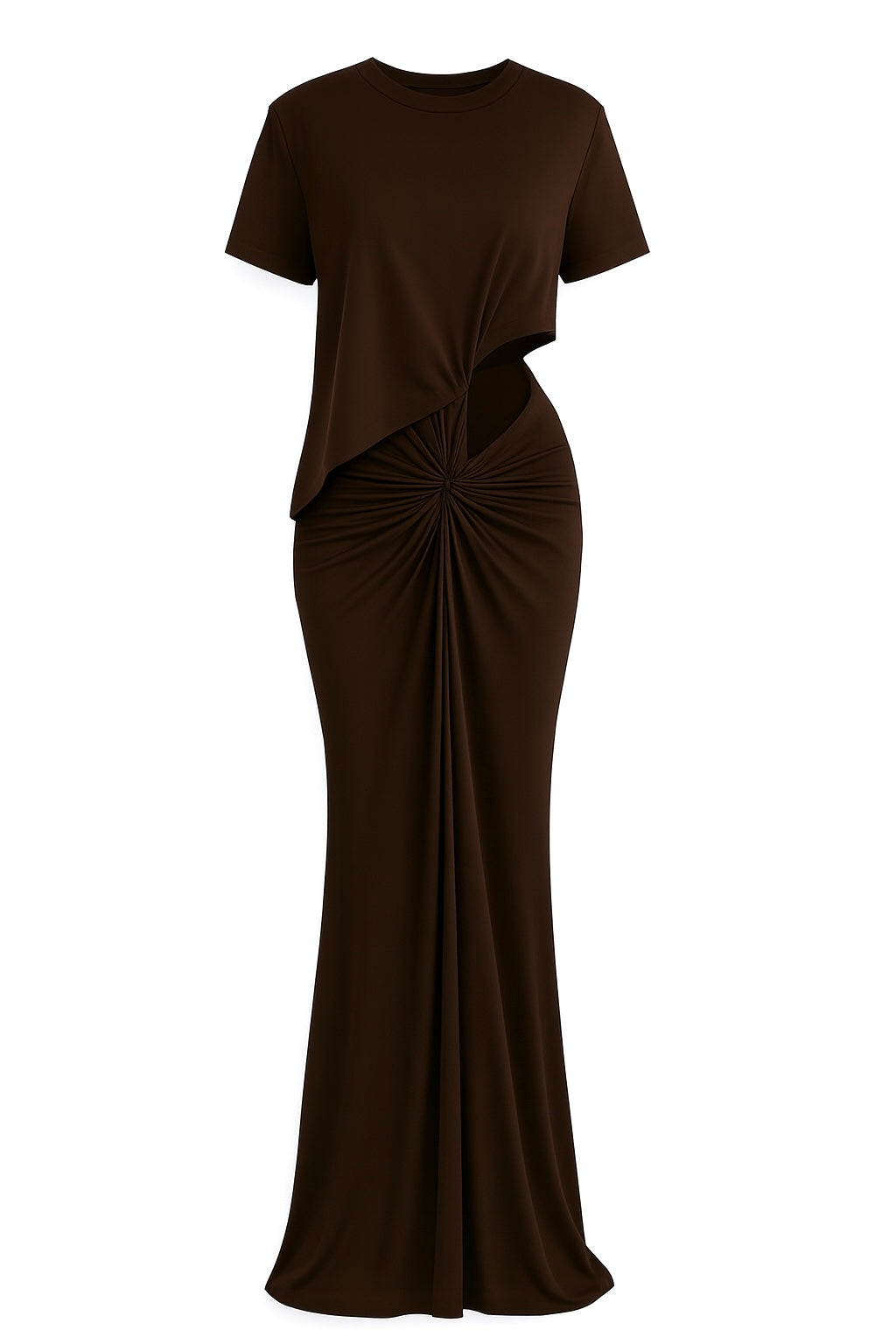 Długa sukienka z wbudowanym t-shirtem. Czekolada lub khaki