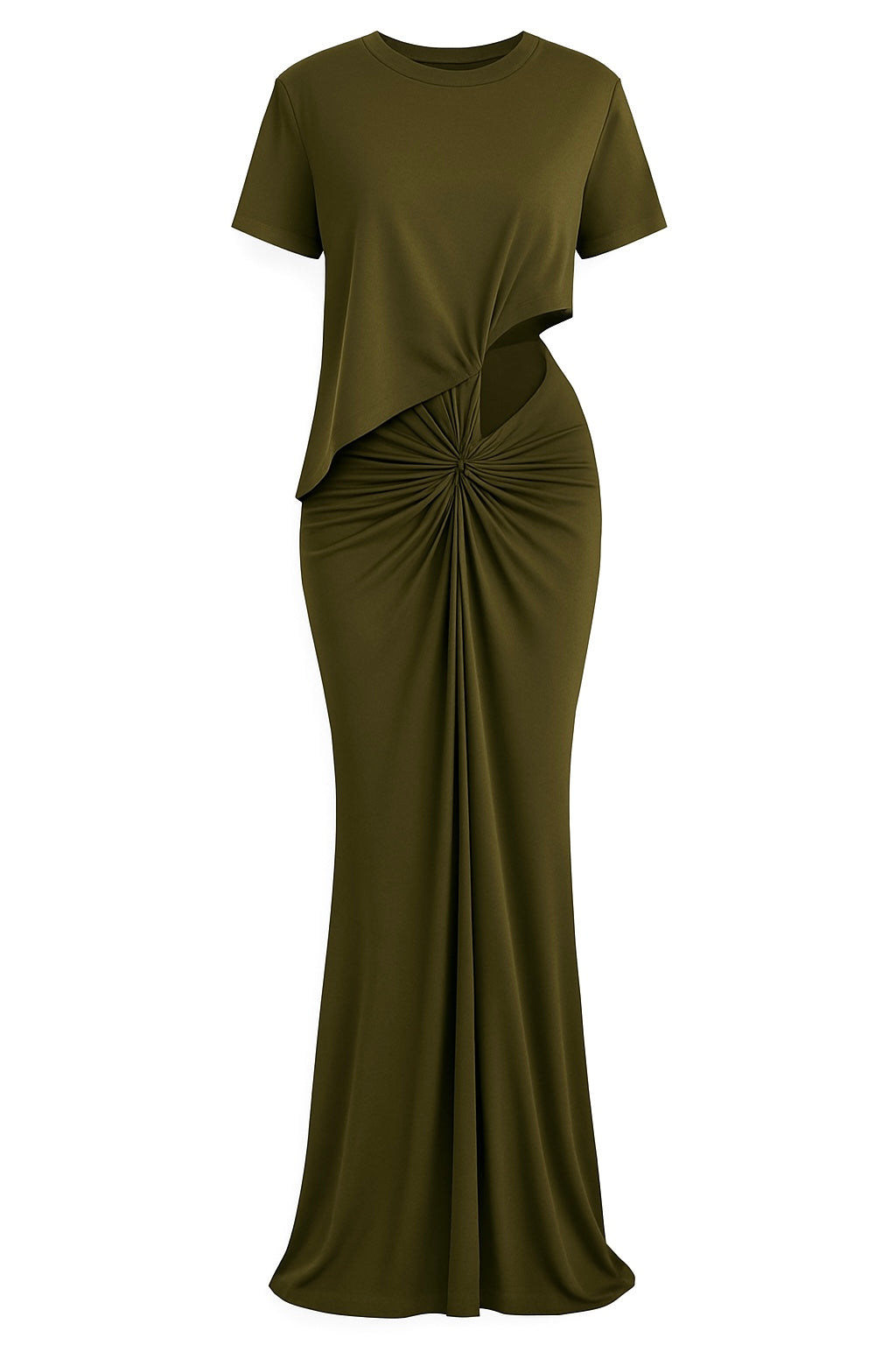 Długa sukienka z wbudowanym t-shirtem. Czekolada lub khaki