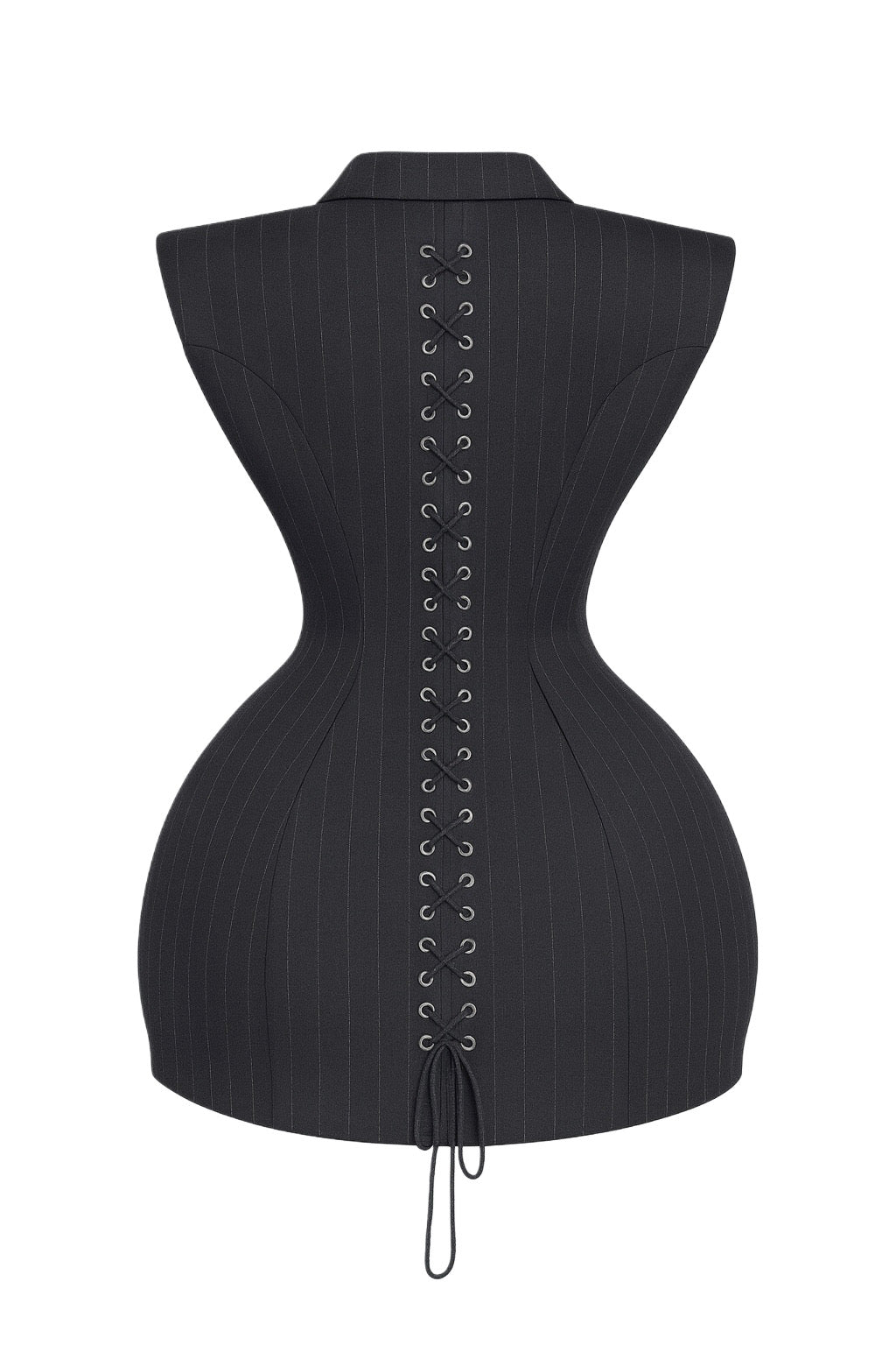 Grafitowa sukienka mini w prążek – gorset i wiązanie | Vaulte The Label