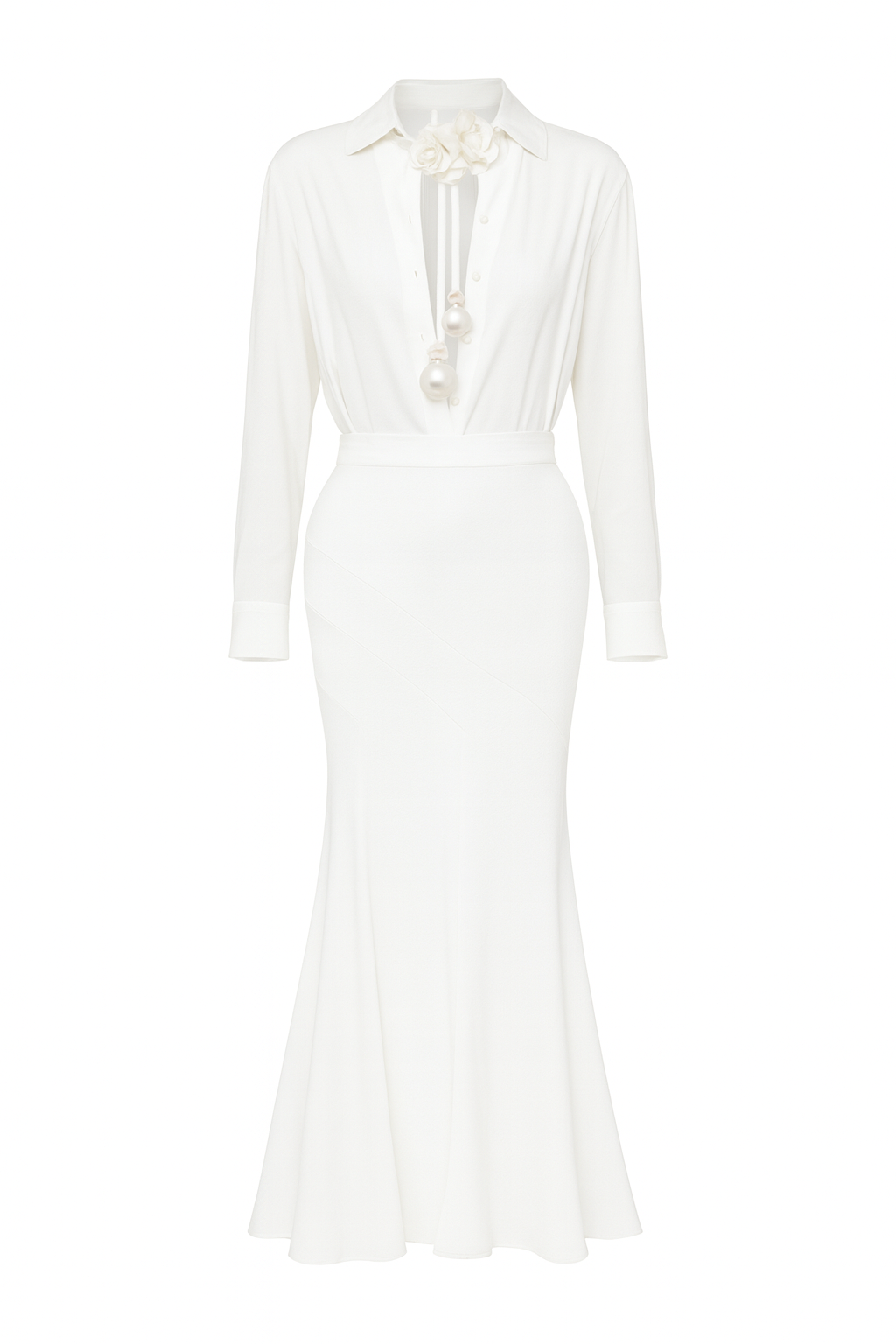 Lniany komplet : koszula i długa spódnica. Beż i biały.