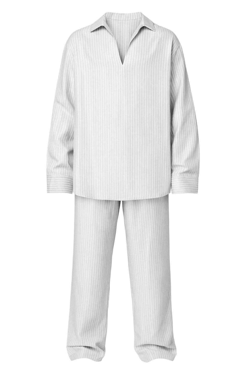 Lniany komplet w szary prążek