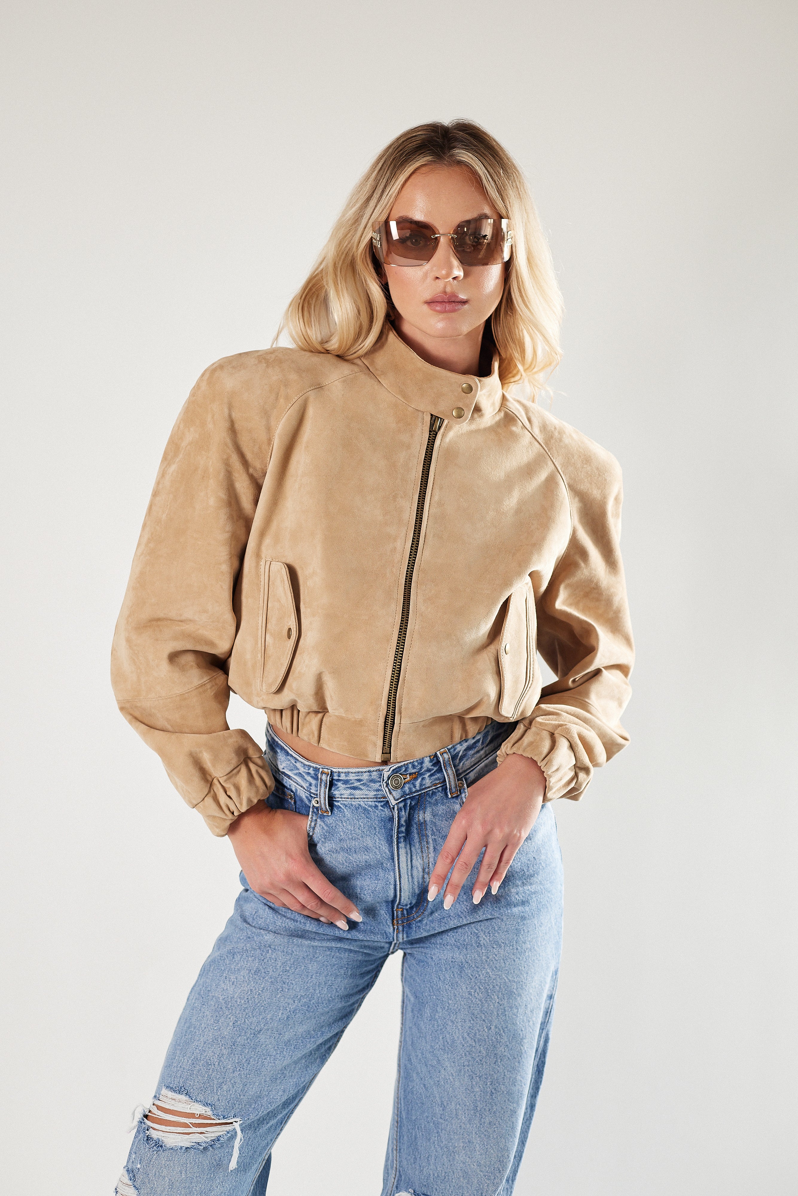 Kurtka Bomber z zamszu naturalnego