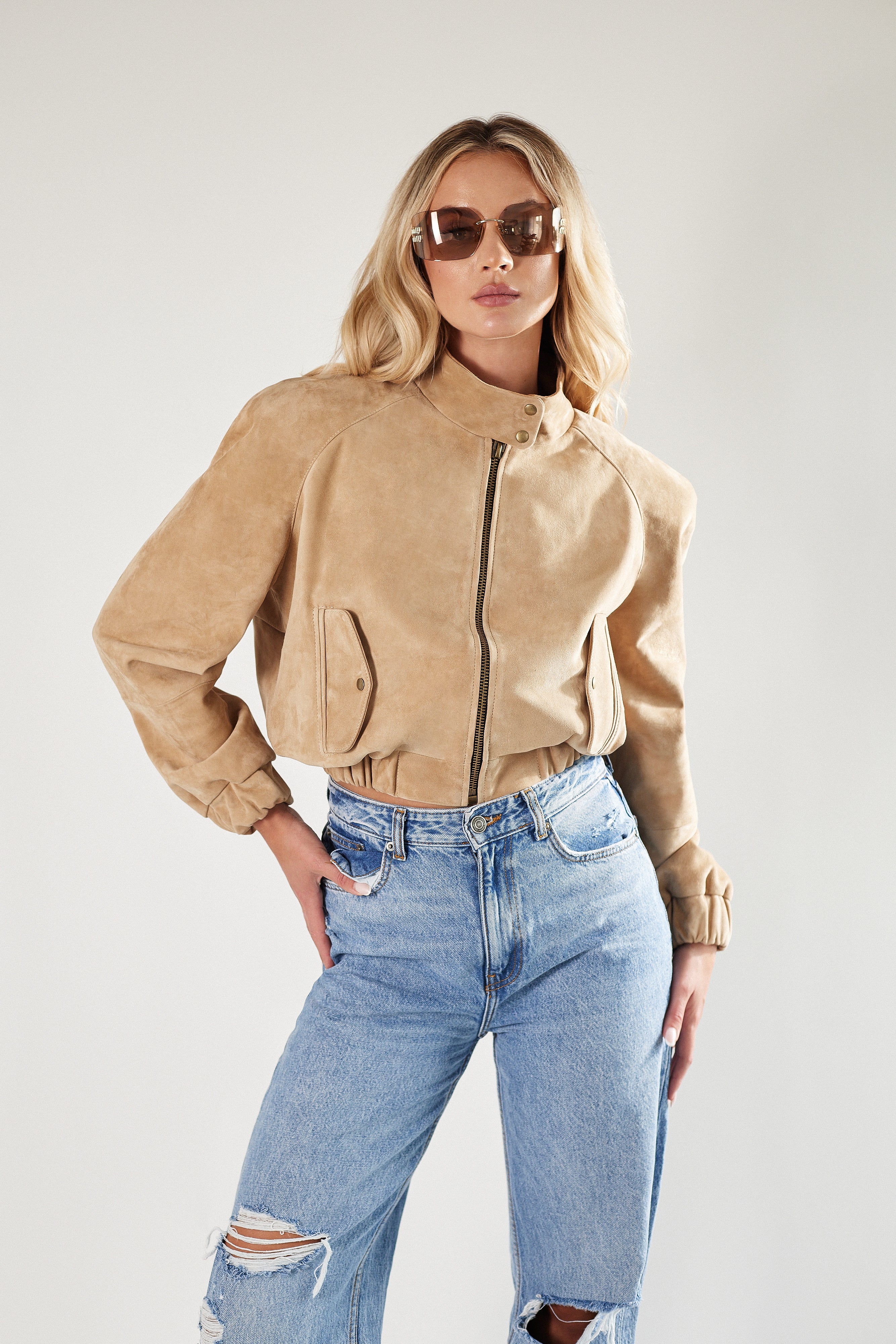 Kurtka Bomber z zamszu naturalnego