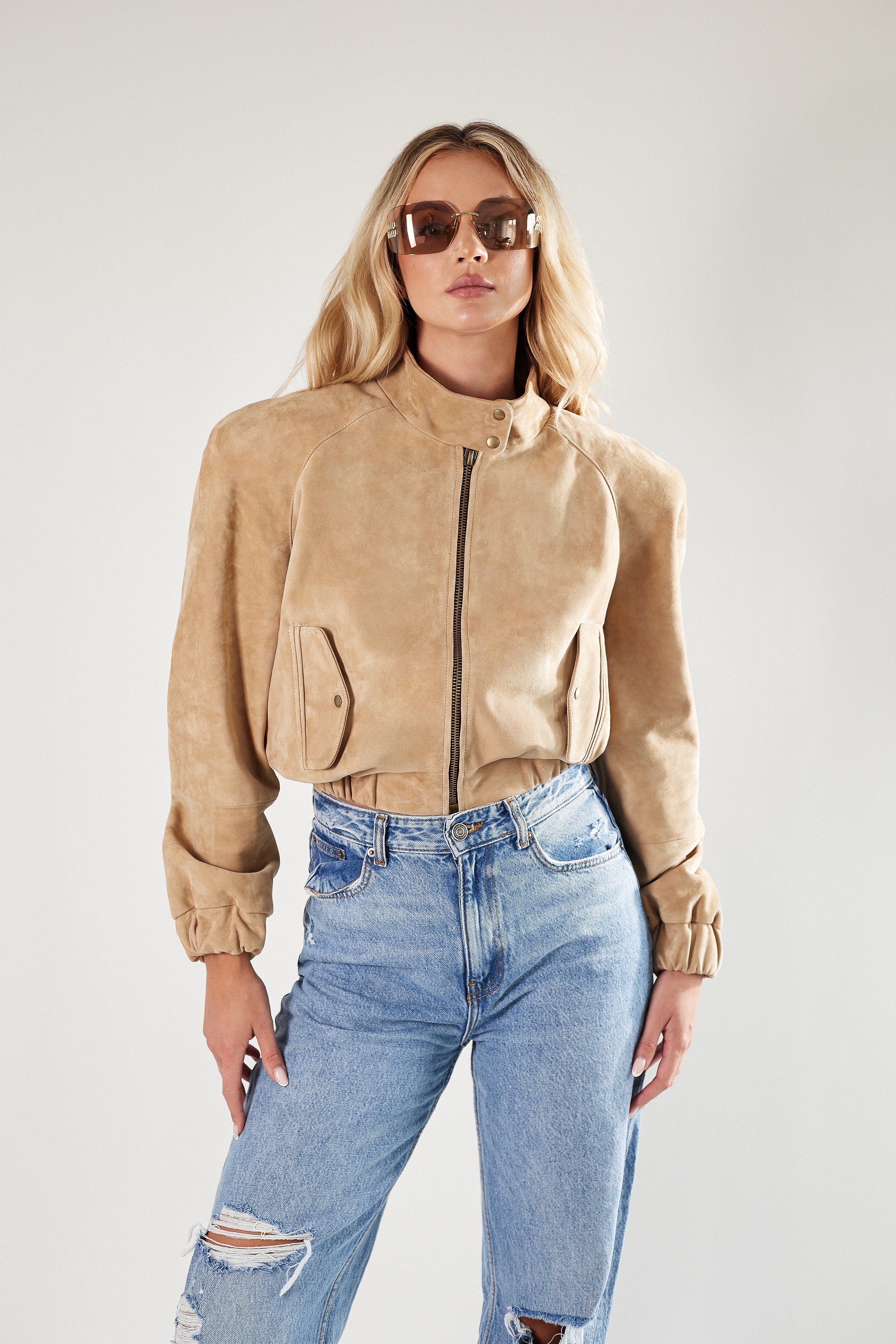 Kurtka Bomber z zamszu naturalnego