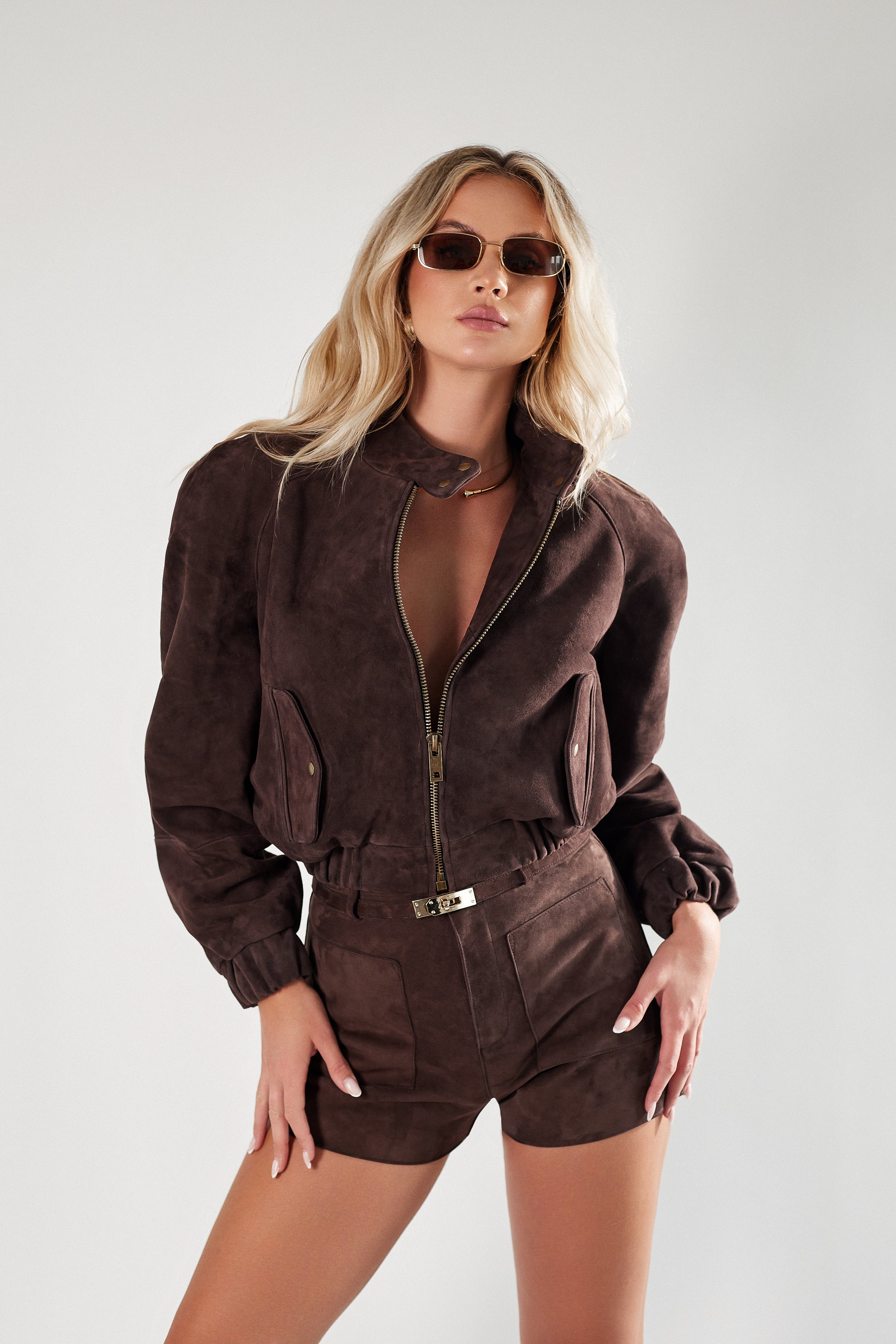 Kurtka Bomber z zamszu naturalnego