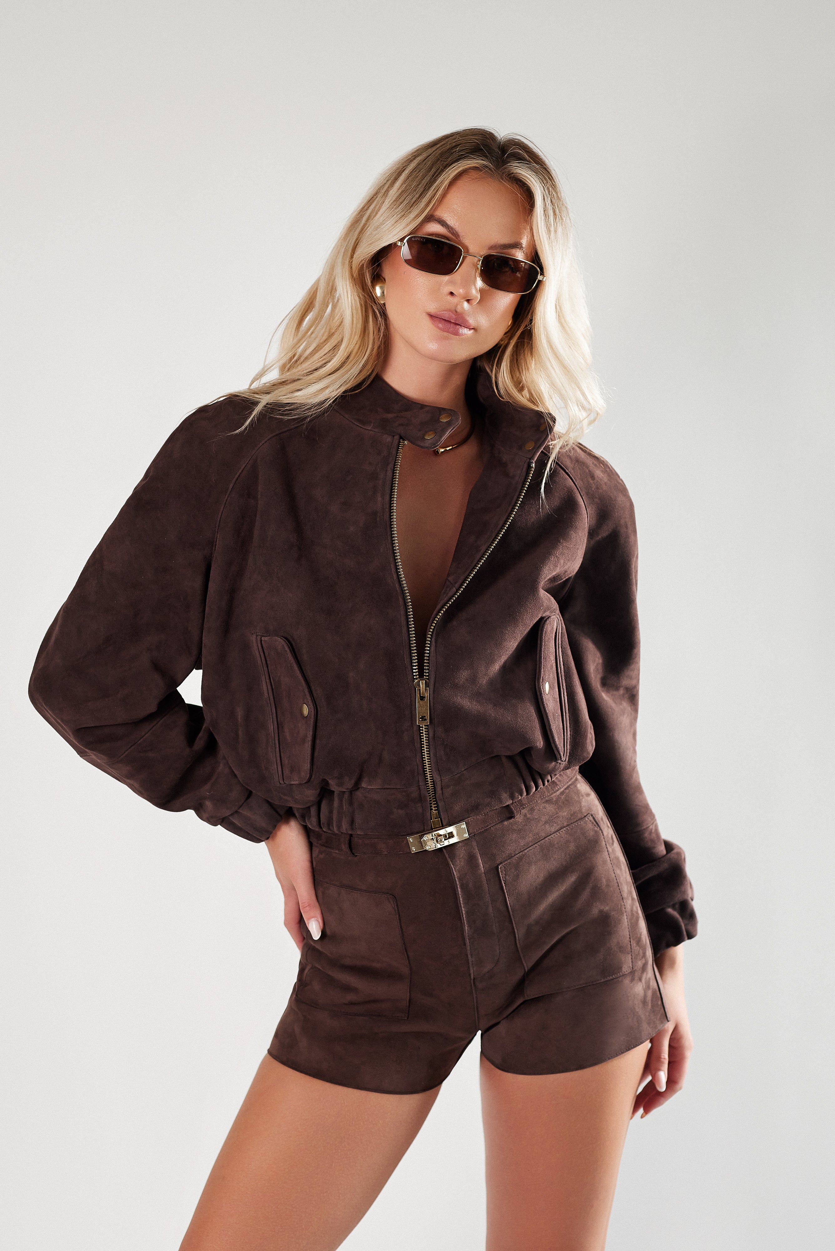 Kurtka Bomber z zamszu naturalnego