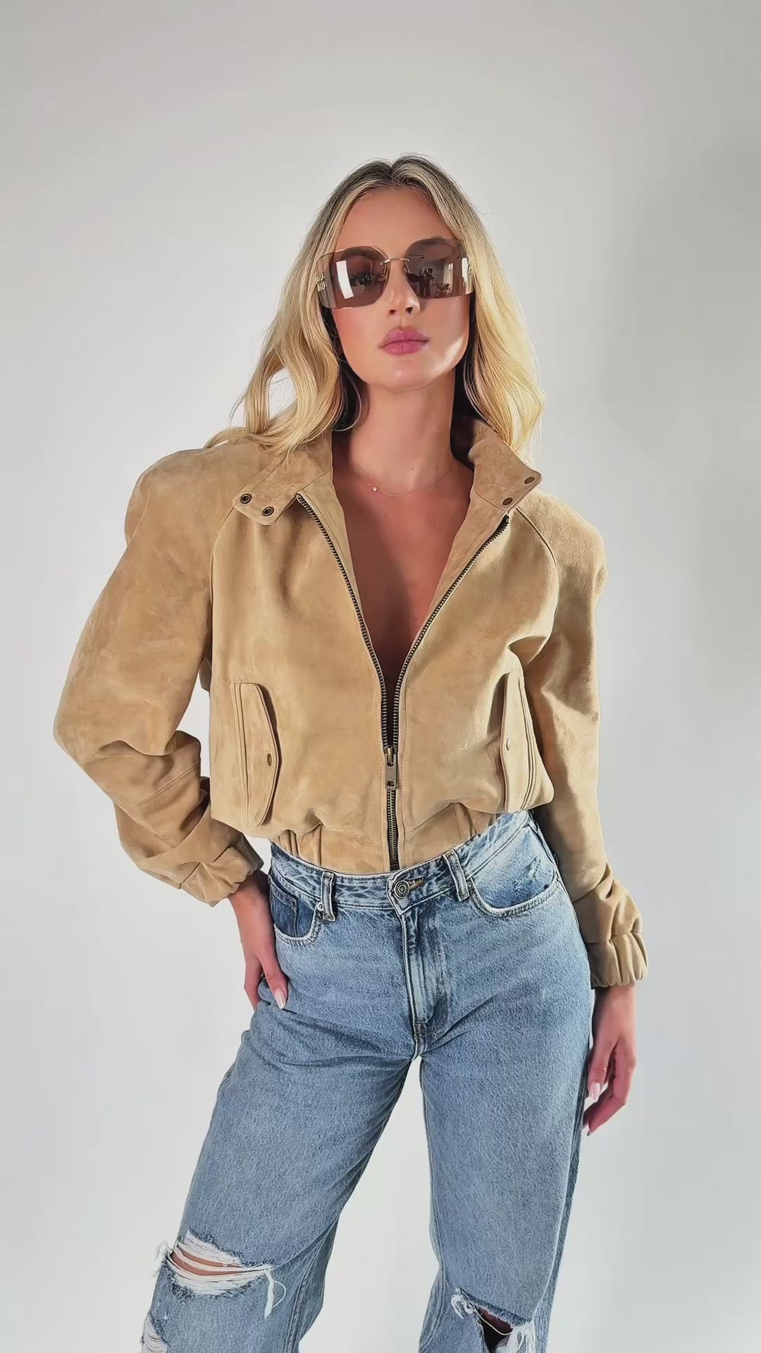 Kurtka Bomber z zamszu naturalnego