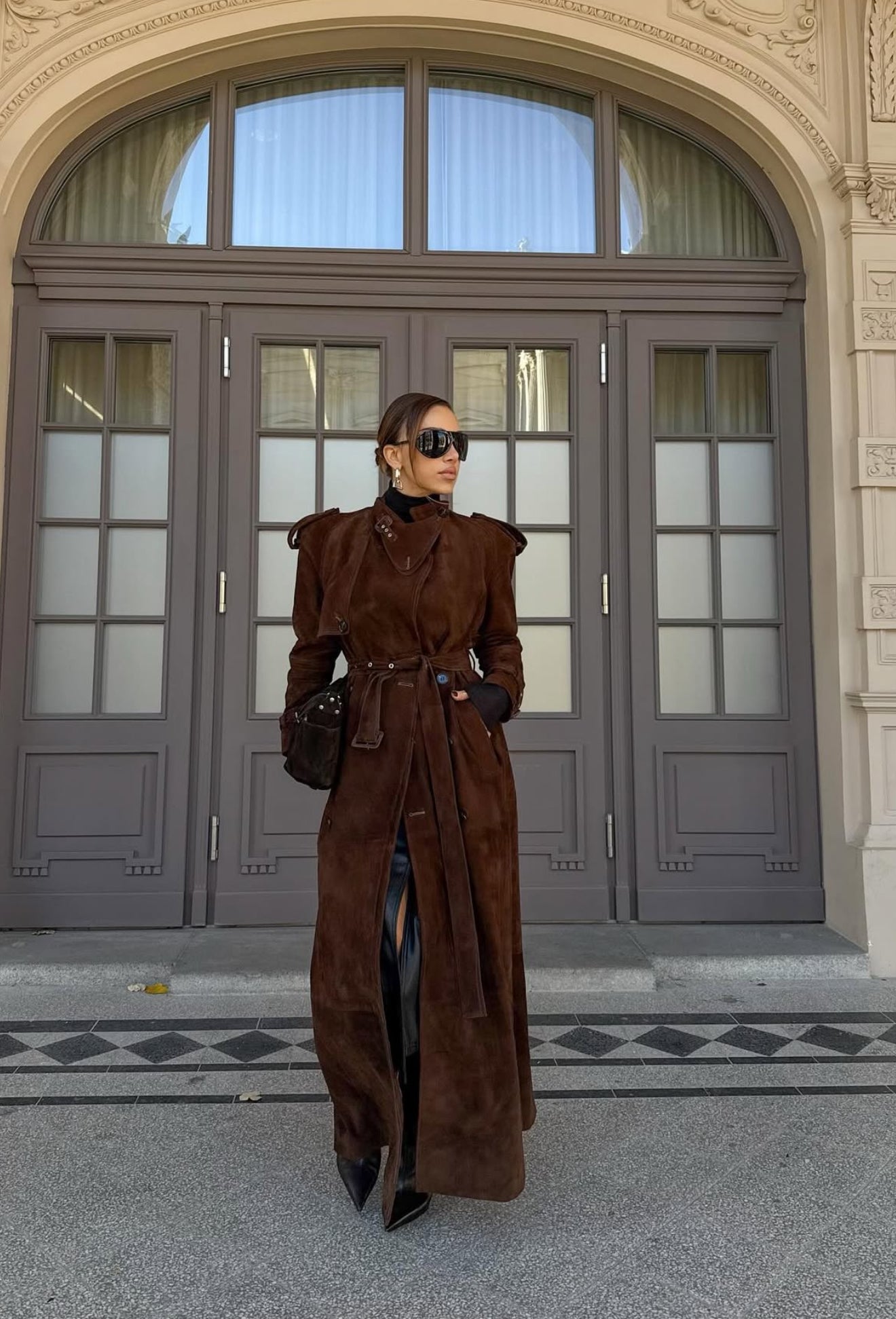 Skórzany, Maxi płaszcz o kroju sukienki z paskiem. Kilka kolorów. Skóra lub zamsz