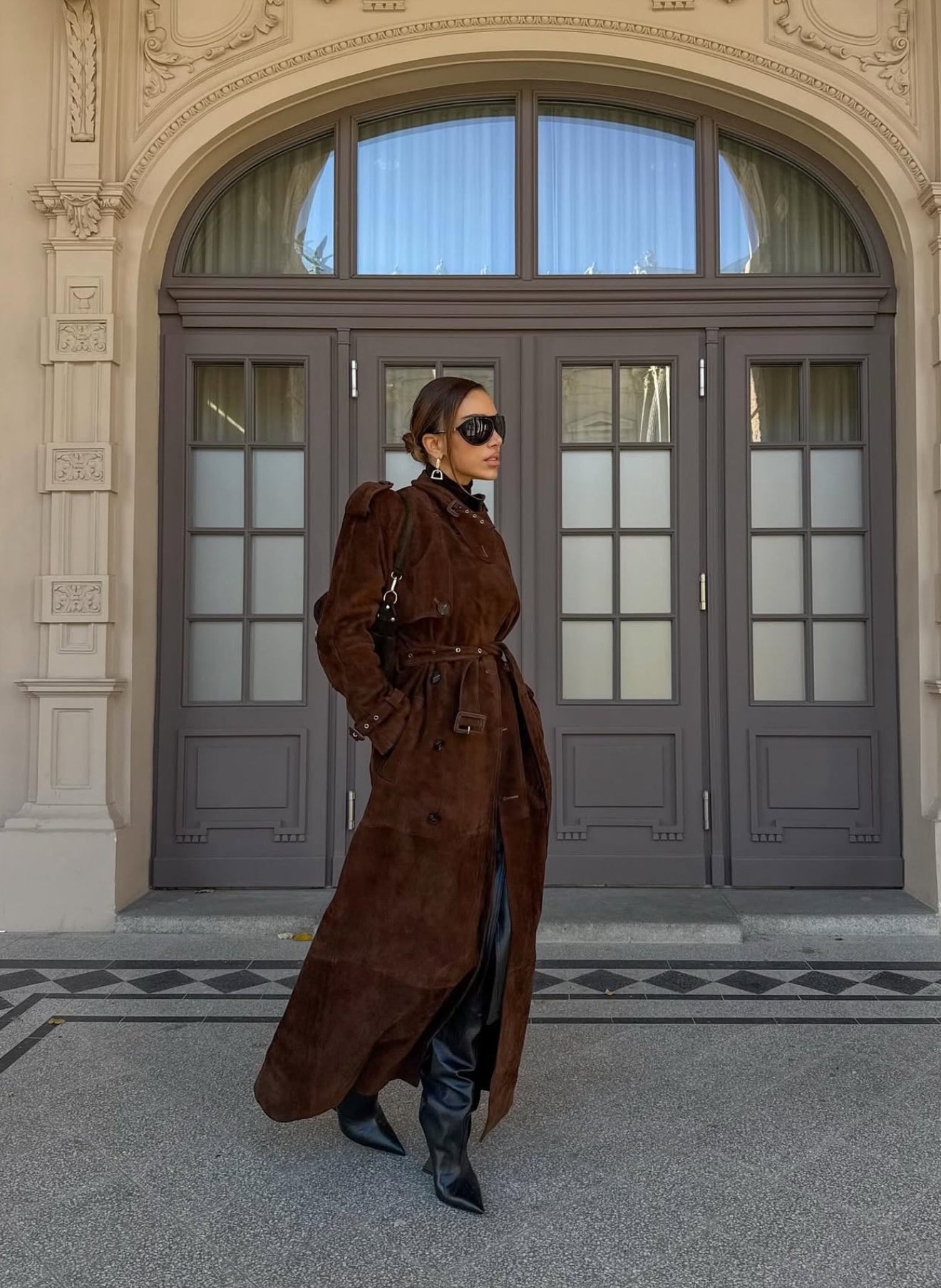 Skórzany, Maxi płaszcz o kroju sukienki z paskiem. Kilka kolorów. Skóra lub zamsz