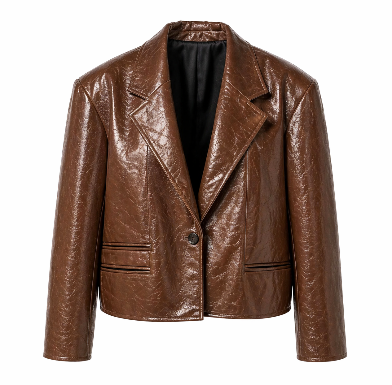 COGNAC GLOSS Oversize Leather Blazer - Vaulte