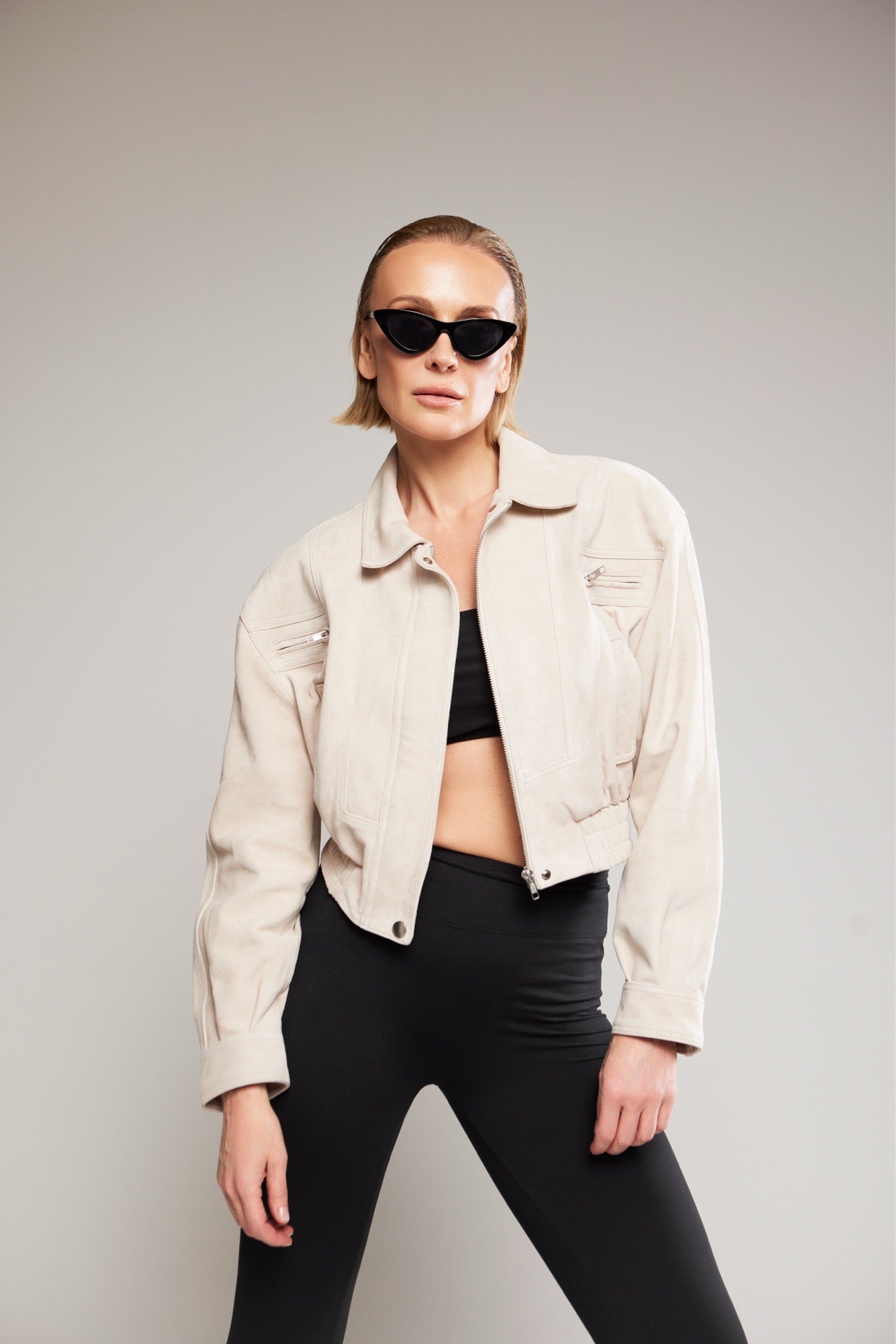SOFT SAND Suede Bomber Jacket - Vaulte