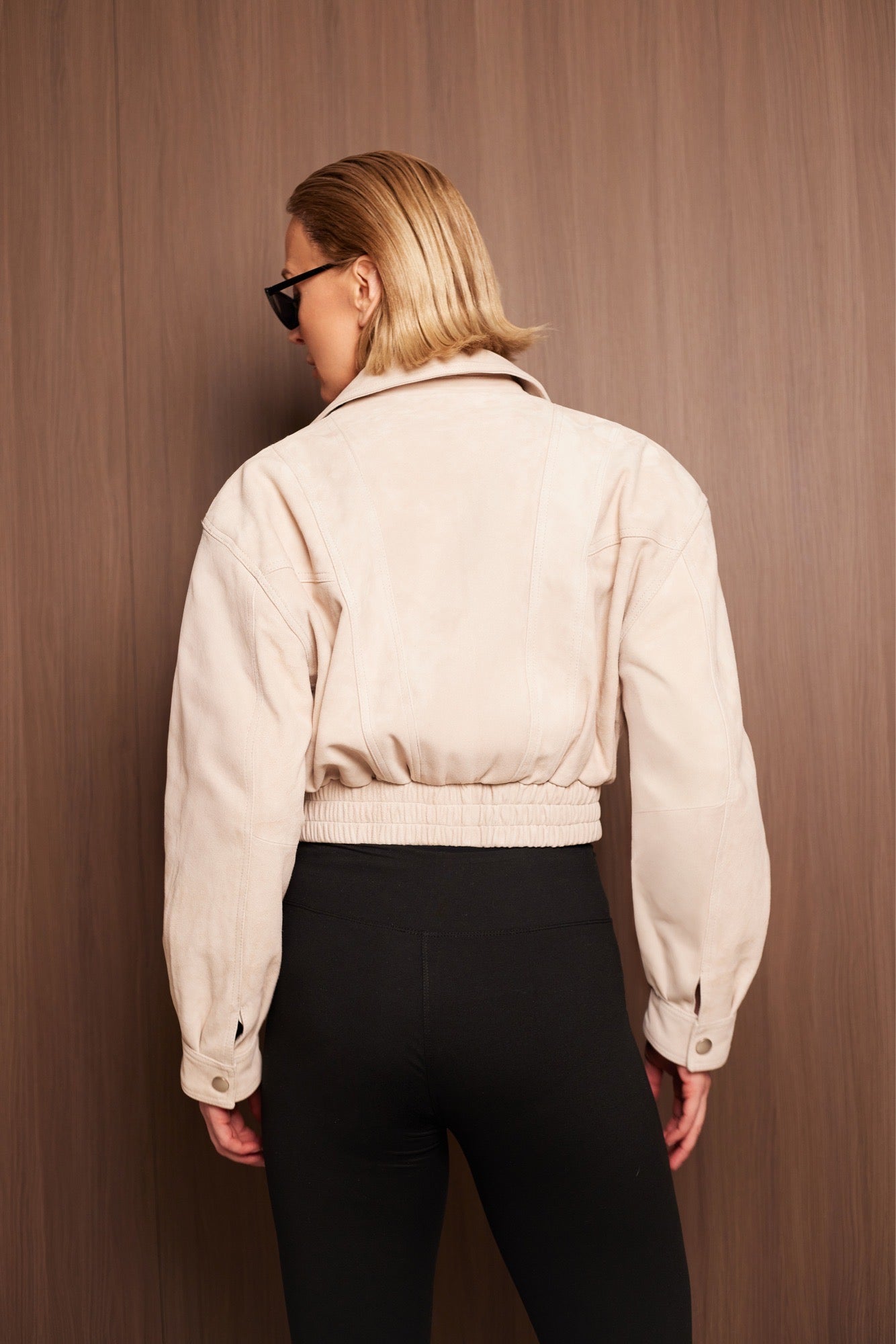 SOFT SAND Suede Bomber Jacket - Vaulte