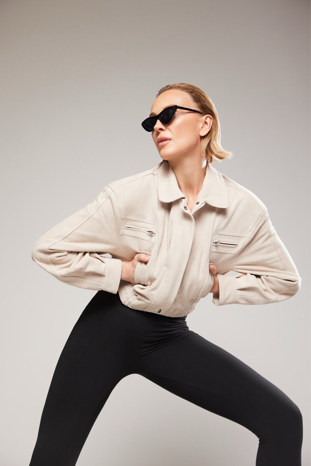 SOFT SAND Suede Bomber Jacket - Vaulte