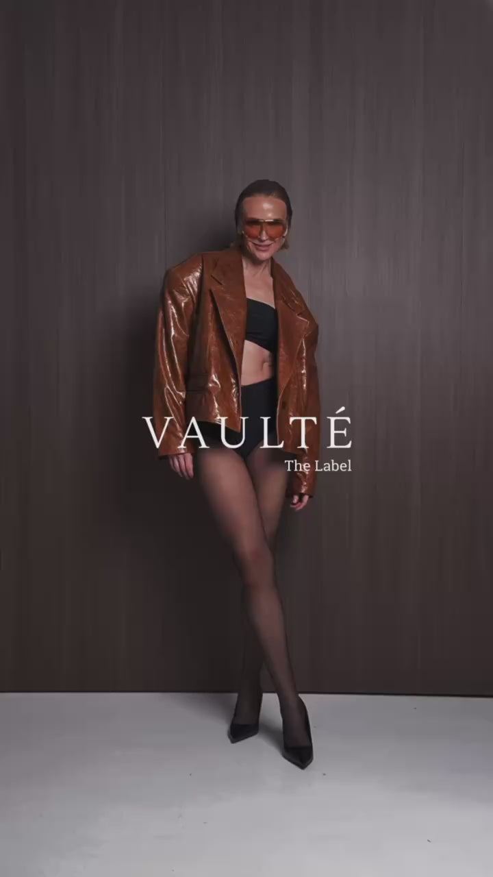 COGNAC GLOSS Oversize Leather Blazer - Vaulte
