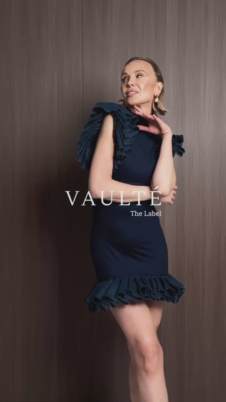NAVY RUFFLE Mini Dress - Vaulte