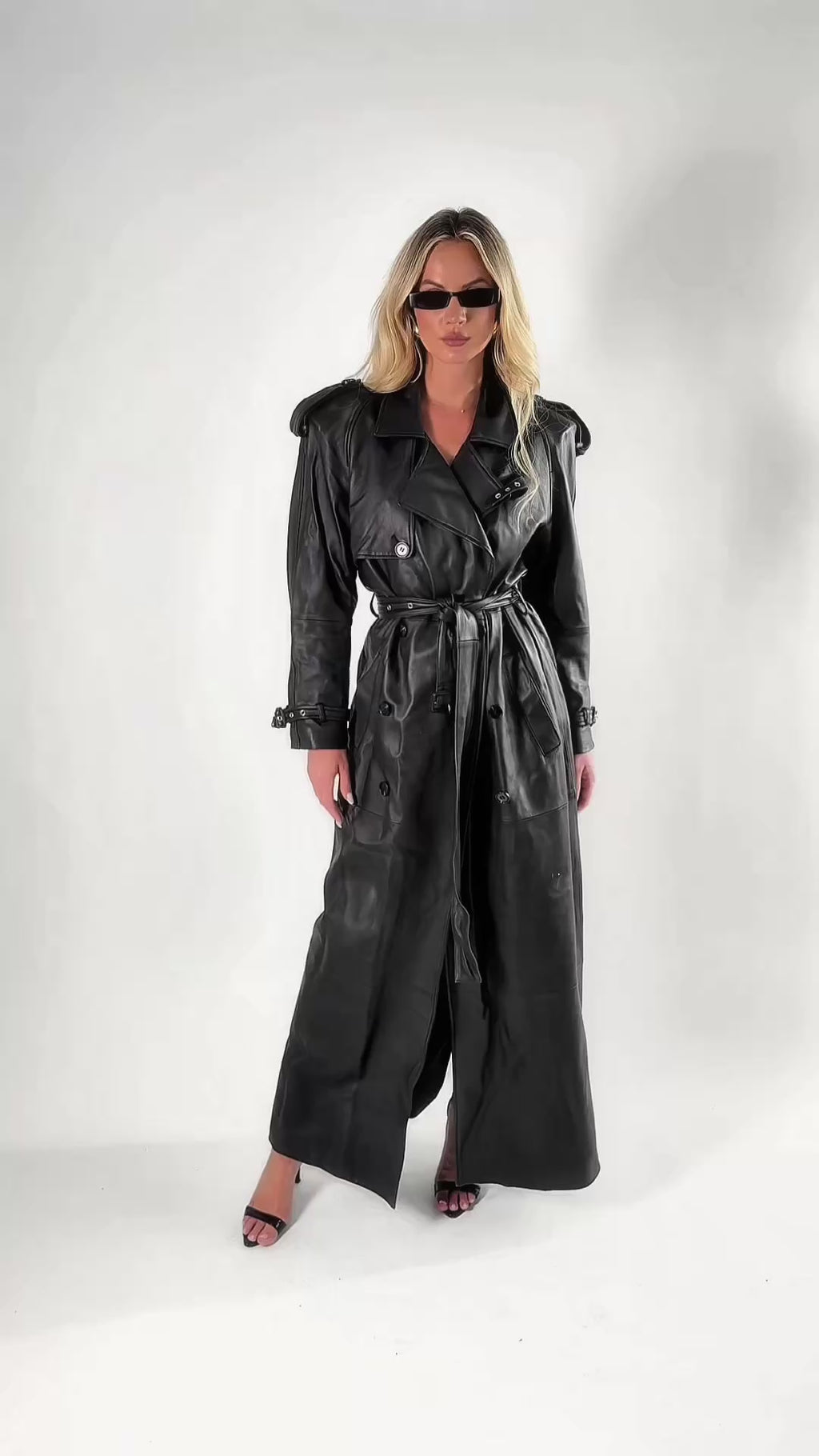 Leather maxi dress coat with belt. Available in several colors. Leather or suede.